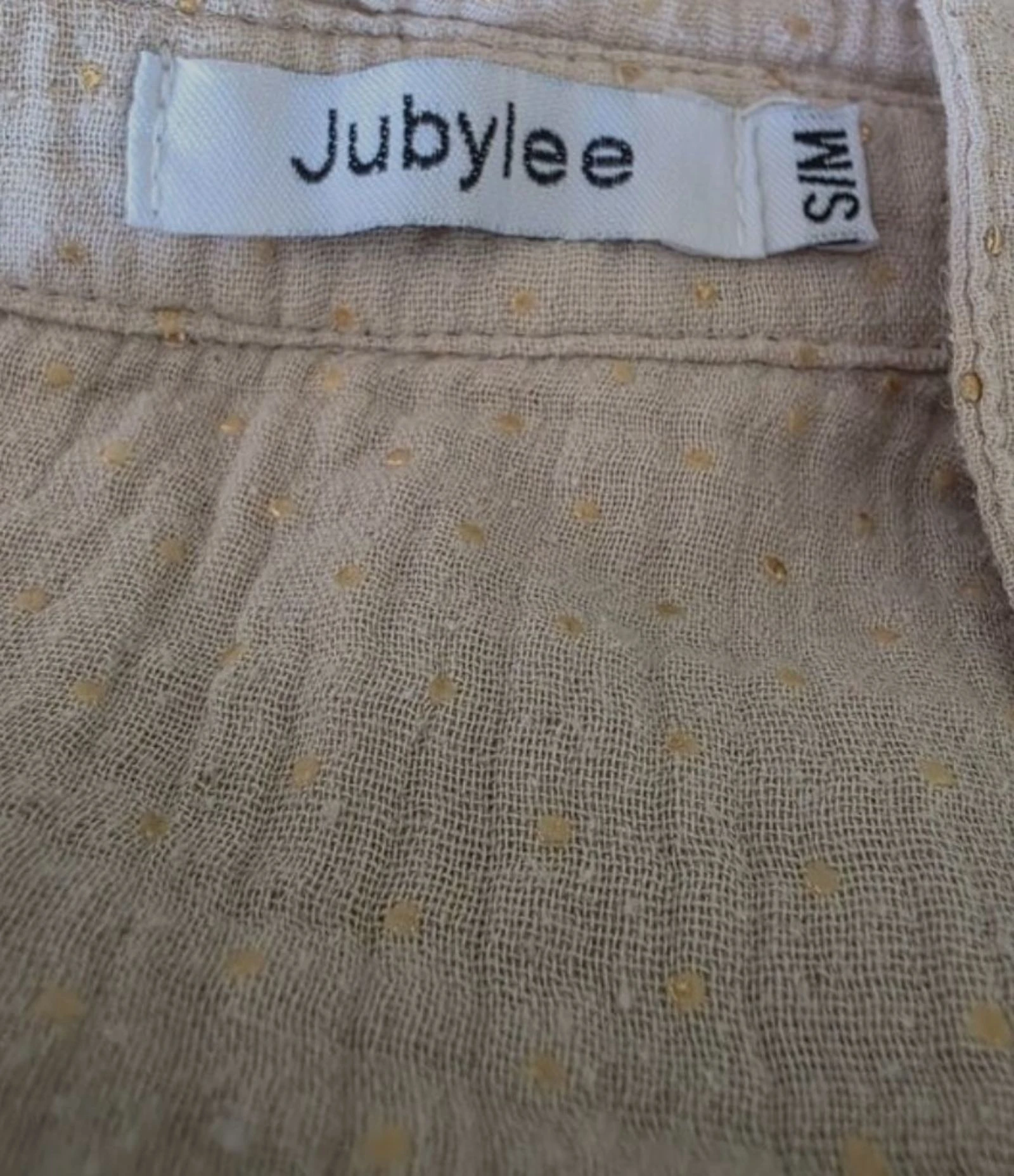 Beige cotton gauze shirt/blouse with ruffles and golden details - Jubylee size 36/38 – photo 6